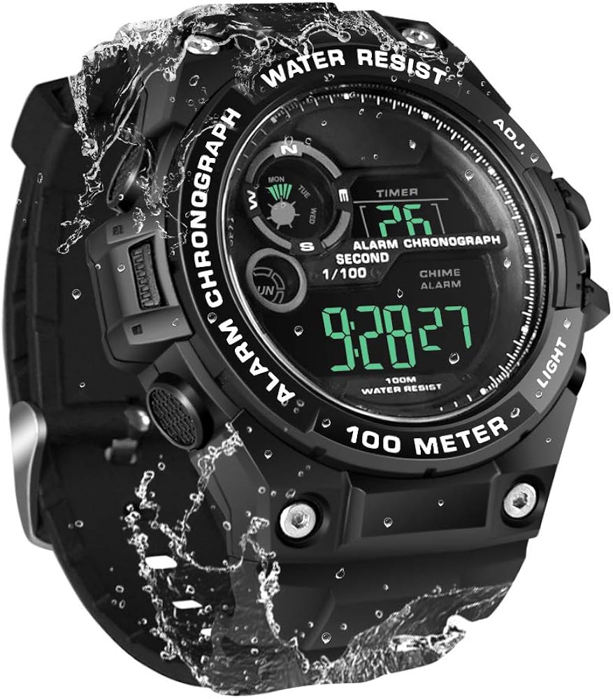TEKMAGIC 100m Bajo el Agua Reloj de Pulsera Submarinismo para Hombres Niños con Funciones de Cronómetro, Cronógrafo, Alarma, Zona Horaria Dual, Formato de 12/24 Horas
