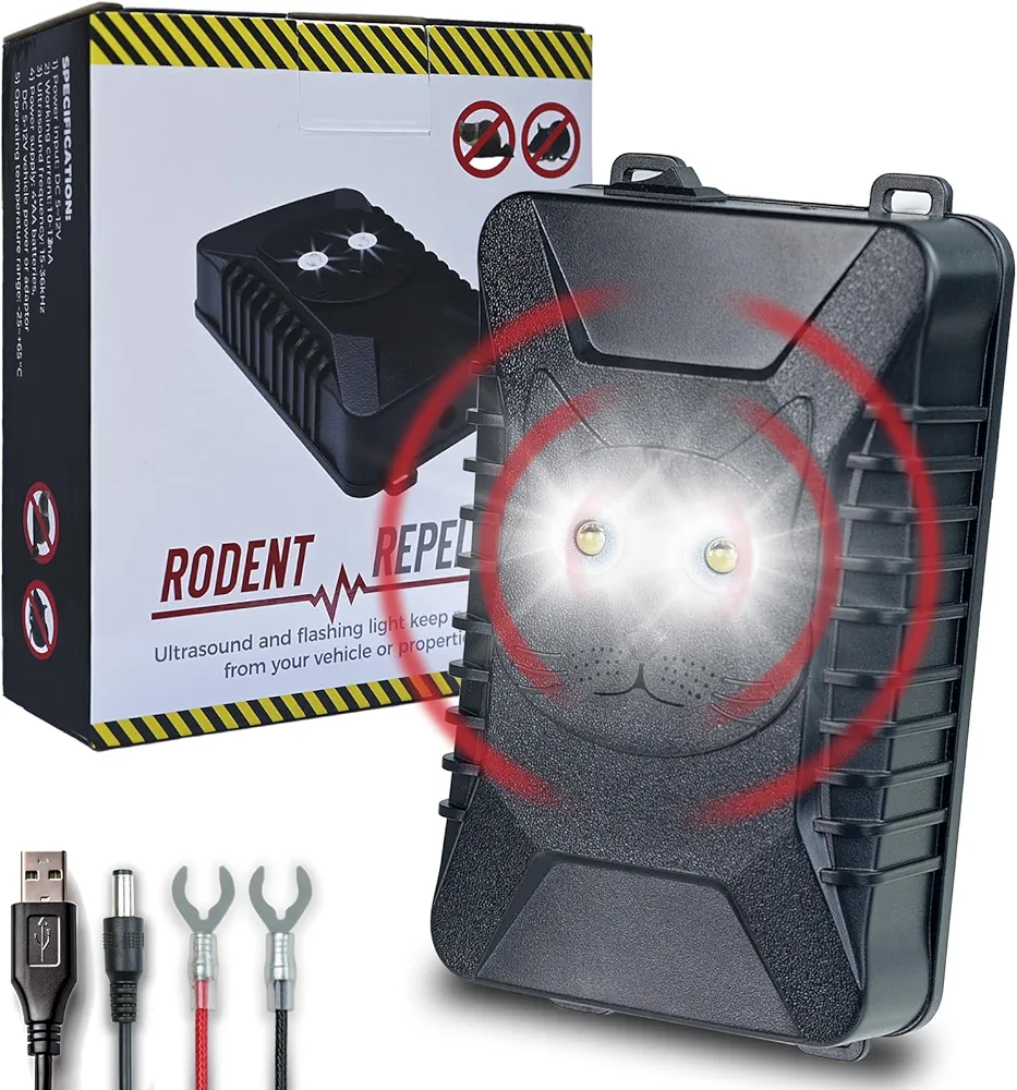 HARIKIKI Ahuyentador de Animales Martas para Coche, Repelentes de plagas ultrasónicos para automóviles trampas para Topos, Anti Ratas, murcielagos, salamanquesas, Gatos montés
