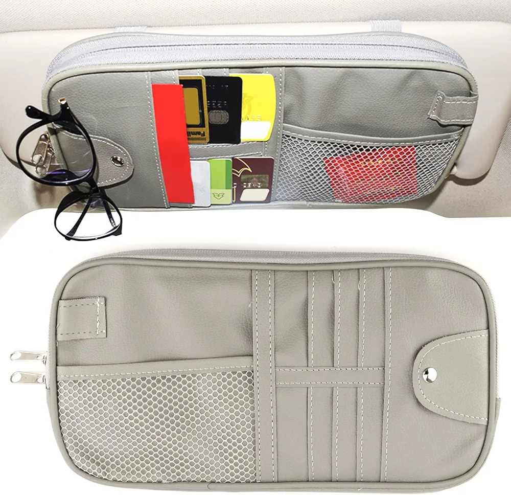 Organizador Parasol Coche Bolsa de Almacenamiento para Visera Bolsa de Almacenamiento de Automóviles Multifuncional para Auto para Gafas Teléfonos Móviles, Bancarias CD Almacenamiento (Gris)