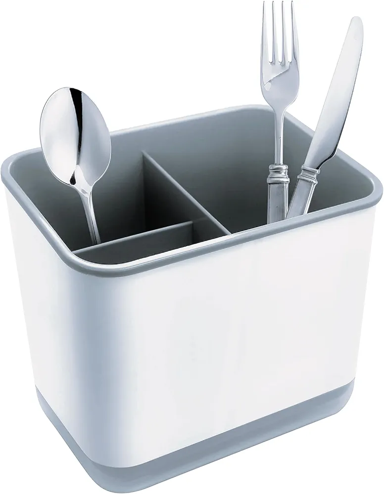XFLYP Escurridor de Cubiertos, Estante de Utensilios de Cocina Multifuncional con 3 Compartimentos para Organizador de Fregadero de Cocina Encimera, Mesa de Casa (Gris)