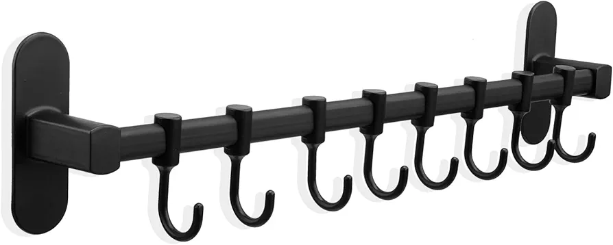 Galerie SV Colgador Utensilios Cocina con 8 ganchos - Colgador Trapos Cocina - Soporte Utensilios Cocina - Porta Utensilios de Cocina - Barra de cocina - Sin taladrar - 40 cm - Ajustable (Negro)