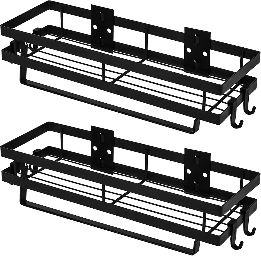 CZKDTT 2 Piezas Especiero,Especieros para cocina,Küchenregal wand ohne Bohren,Gewürzregal Hängend mit Küchenrollenhalter und 4 Haken,küchen organizer schublade,küchenutensilienhalter,35cm schwarz
