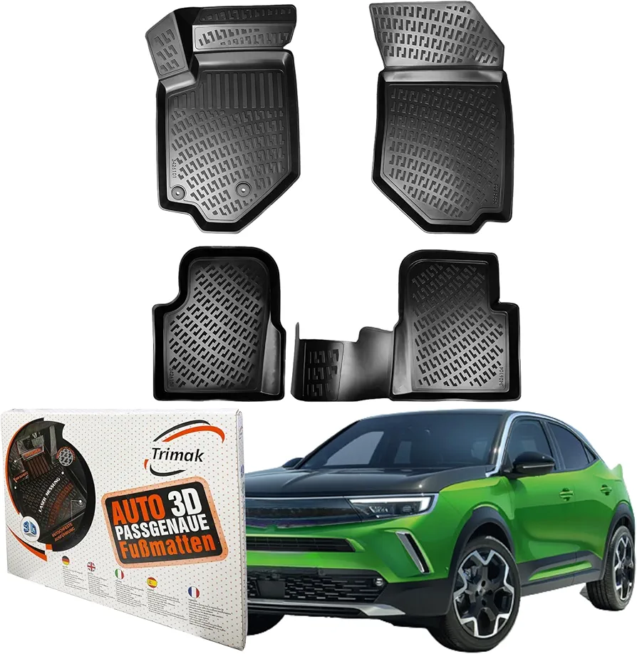 Trimak Alfombrillas 3D para Coche compatibles con Opel Mokka B a Partir de 2021, no aptas para Accesorios de Coche eléctrico, 1ª y 2ª Fila, Alfombrillas de Goma TPE para Todo Tipo de climas