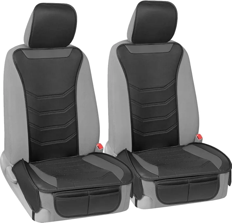 Motor Trend LuxeFit - Fundas de Asiento Grises para automóviles, Camiones, Furgonetas, SUV (Paquete de 2), Piel sintética, fáciles de Instalar, con Bolsillos de Almacenamiento, se