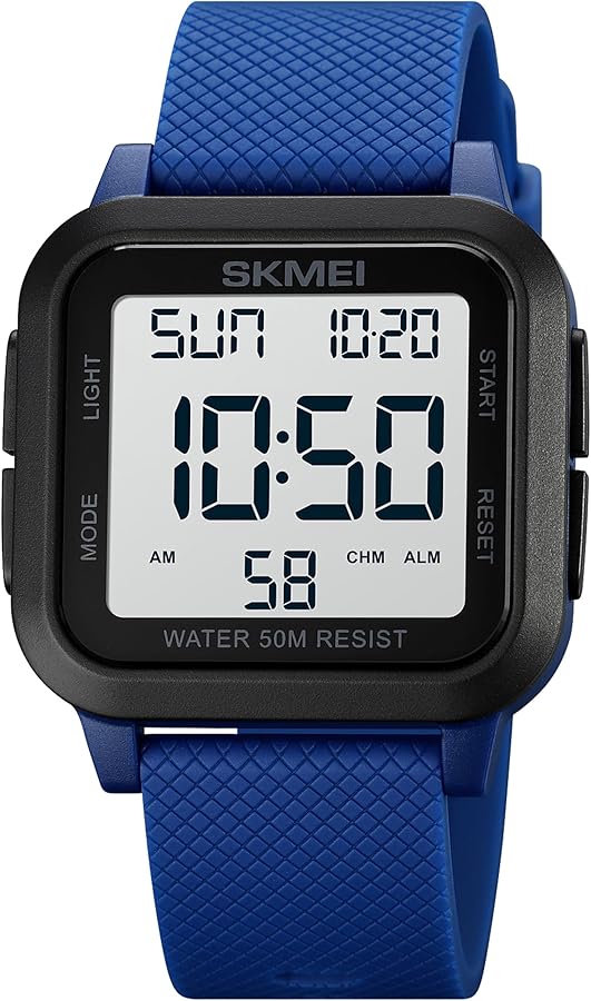 findtime Reloj digital cuadrado LED con números grandes para hombre y mujer, unisex, reloj deportivo digital con alarma, temporizador, doble hora, cronómetro, 12/24 horas