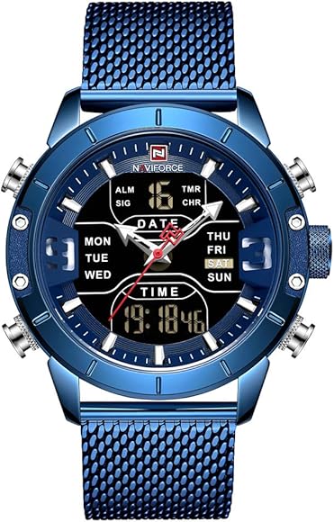 Naviforce Reloj Digital Hombres Relojes Deportivos Impermeables Reloj de Pulsera de Cuarzo Militar de Acero Inoxidable Reloj de Pulsera