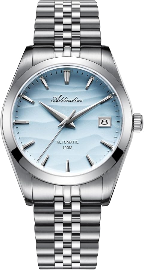 ADDIESDIVE Relojes automáticos NH35A para hombre, movimiento mecánico, cristal de zafiro analógico, esfera de 39 mm, color amarillo, blanco y azul