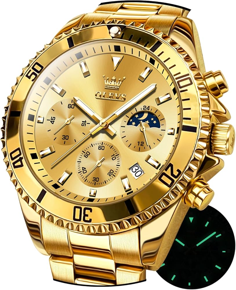 OLEVS Relojes para hombre, clásico, fecha, vestido de negocios, lujoso, esfera grande, verde/negro/azul, resistente al agua, luminoso, analógico, bicolor, acero inoxidable, reloj de pulsera para