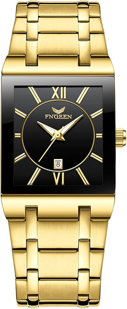 OIDEA Reloj Analógico Cuadrado Hombre: Reloj de Cuarzo Formal Resistente al Agua Oro para Caballero Fecha Correa de Acero Inoxidable Extraíble Escala de Barra - para Ocio Negocios Regalos