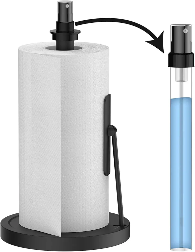 Manduoye Soporte 2 en 1 para Toallas de Papel con Botella de Spray, Soporte para Toallas de Papel con una Sola Mano con Base Antideslizante con Peso, Soporte para Toallas de Papel para encimera de