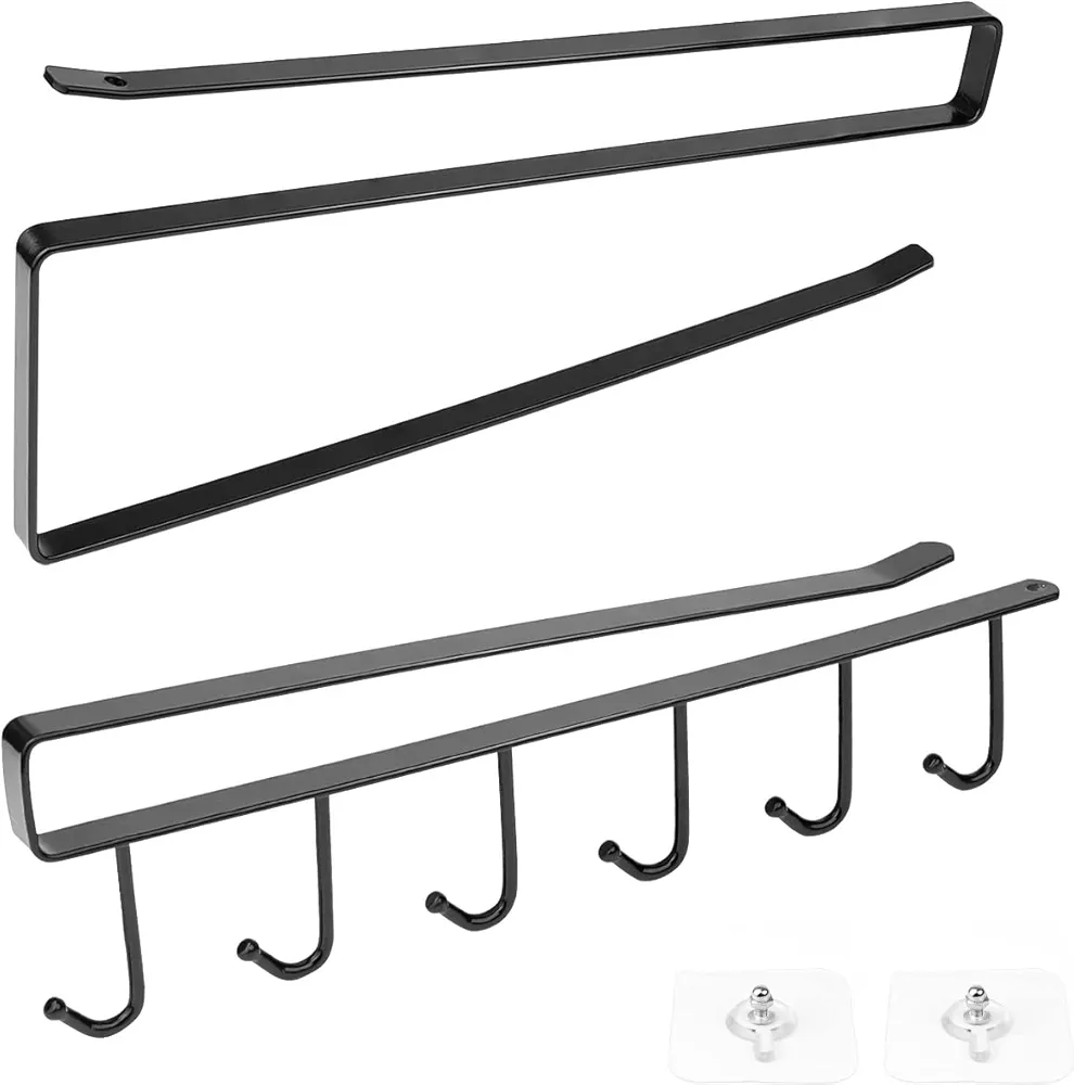 Gancho Negro Debajo del Gabinete con dos Tornillos que no Dejan Marcas, Porta Toallas de Papel Multifuncional, se Puede Mover a Voluntad, Adecuado para Colgar Utensilios de Cocina, Toallas y Tazas