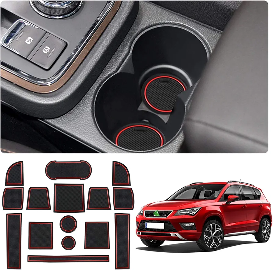 YEE PIN Alfombrillas Antideslizantes Seat Ateca SUV 2017-2021 Accesorios, Alfombras de Goma para Consola Central Portavasos Coche Interior