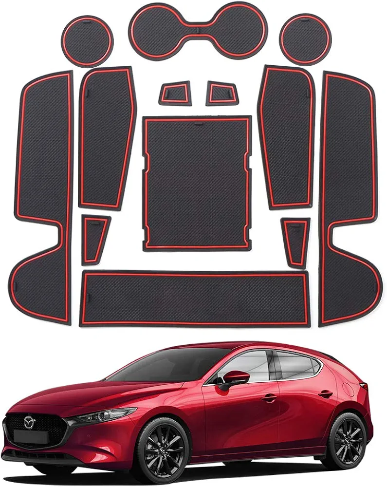 LFOTPP Compatible con Maz-da 3 2019-2022 Alfombrillas de Goma Antideslizantes para Reposabrazos Consola Central Portavasos Coche Interior Accesorios, 16 Piezas (Rojo)