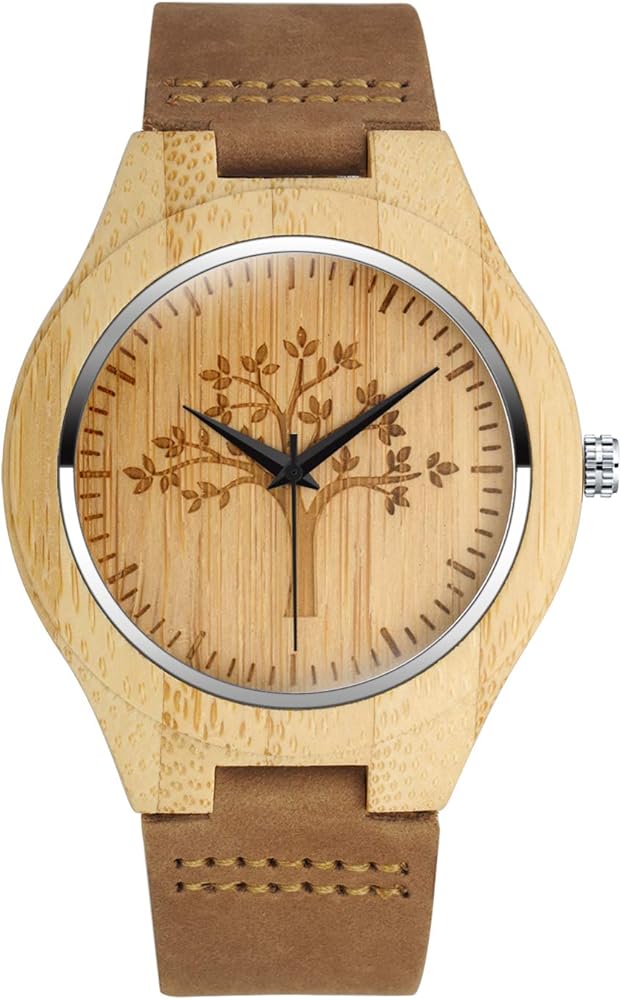 MICGIGI Relojes de Madera de Cuarzo analógicos para Hombres y Mujeres Reloj de Pulsera con Correa de Cuero