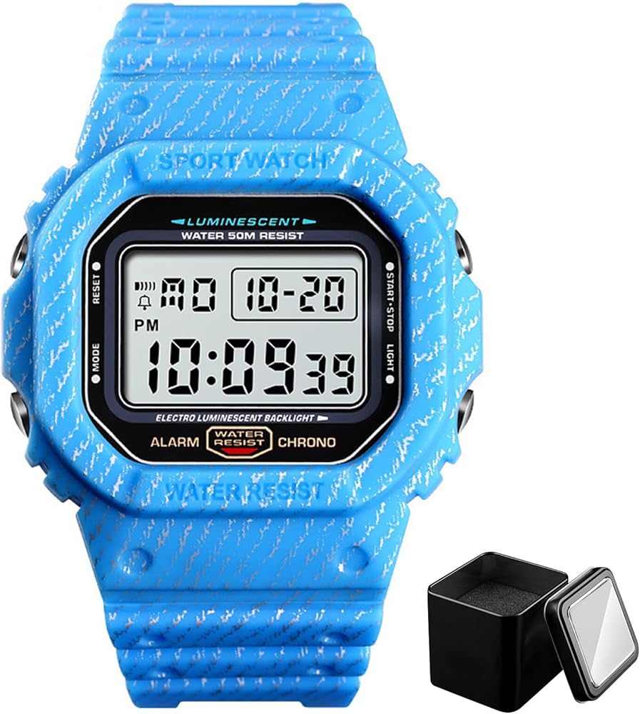 Tevimpeya Reloj digital de cuarzo para hombre, unisex, a prueba de golpes, para exteriores, resistente al agua hasta 50 m, reloj deportivo para niños, pantalla de luz, correa de poliuretano, camuflaje