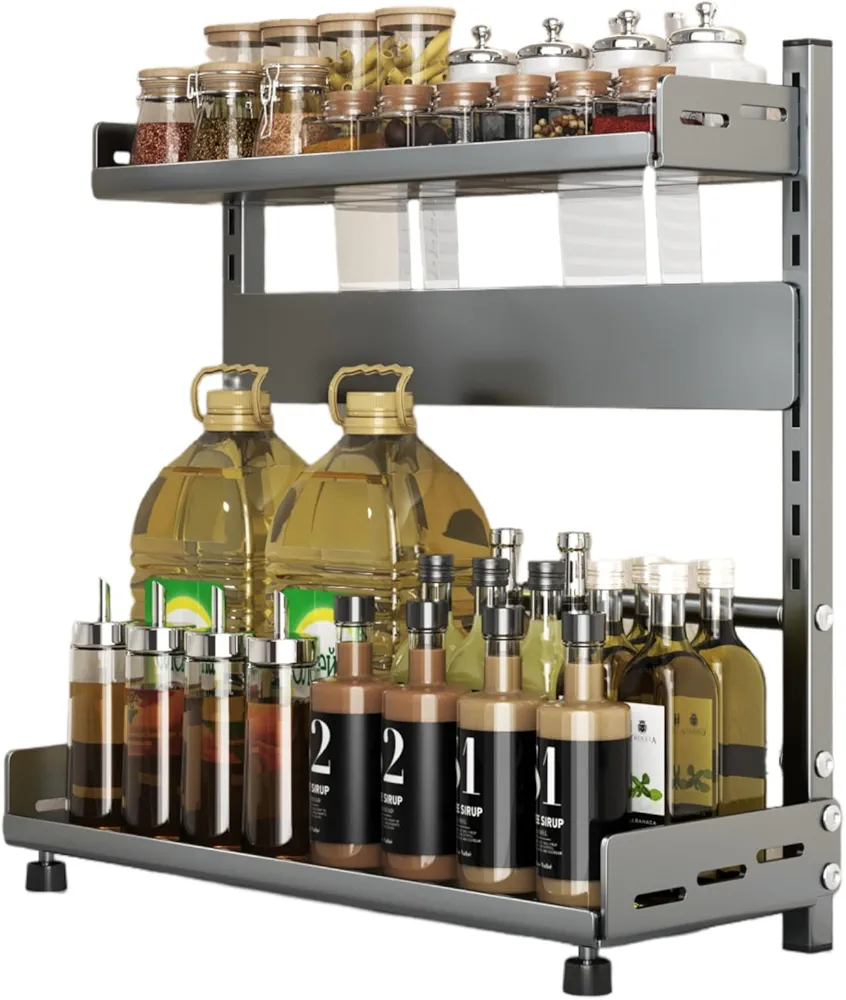 Especieros para Cocina de 2 Niveles, Especiero Independiente, Organizador Especias Expandibles, Organizador Cocina que Ahorra Espacio, para Cocina, Comedor, Baño y Hogar, Negro
