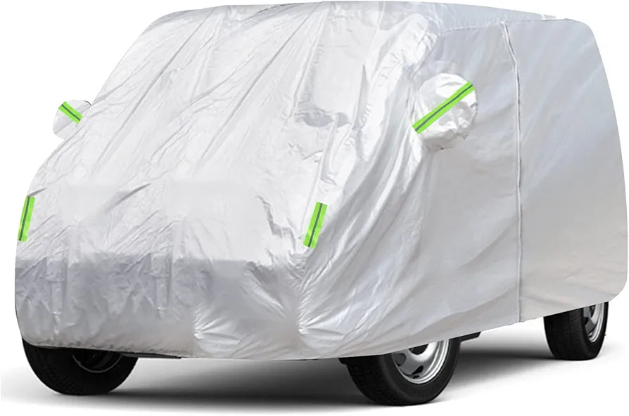 CICMOD Funda para Coche Exterior Cubierta Completa para VW T5 T6 Impermeable, Protección Solar con Cremallera de Puerta Lateral Plateada