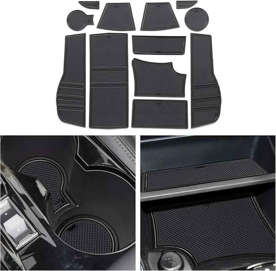 CDEFG Peugeot 2008 E-2008 2020+ Alfombrillas de Goma Antideslizantes para Reposabrazos Consola Central Portavasos Coche Accesorios (Negro)