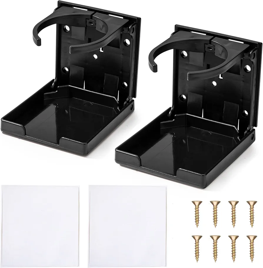 Portabebidas Coche Portavasos Ajustable Soportes para Bebidas Plegables para Coche Autocaravana Camión 2 Piezas Negro