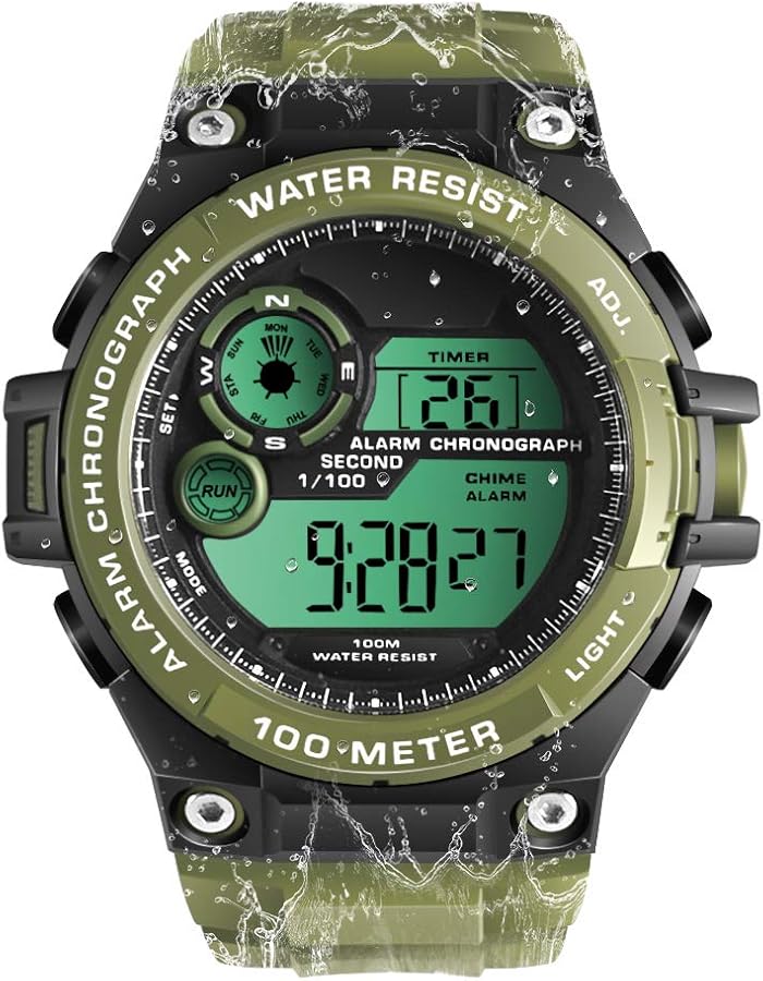 TEKMAGIC Reloj de Pulsera Hombres Niños Buceo Deportes 10 ATM Impermeable Reloj Natación con Funciones de Cronómetro, Cronógrafo, Alarma, Zona Horaria Dual, Formato de 12/24 Horas