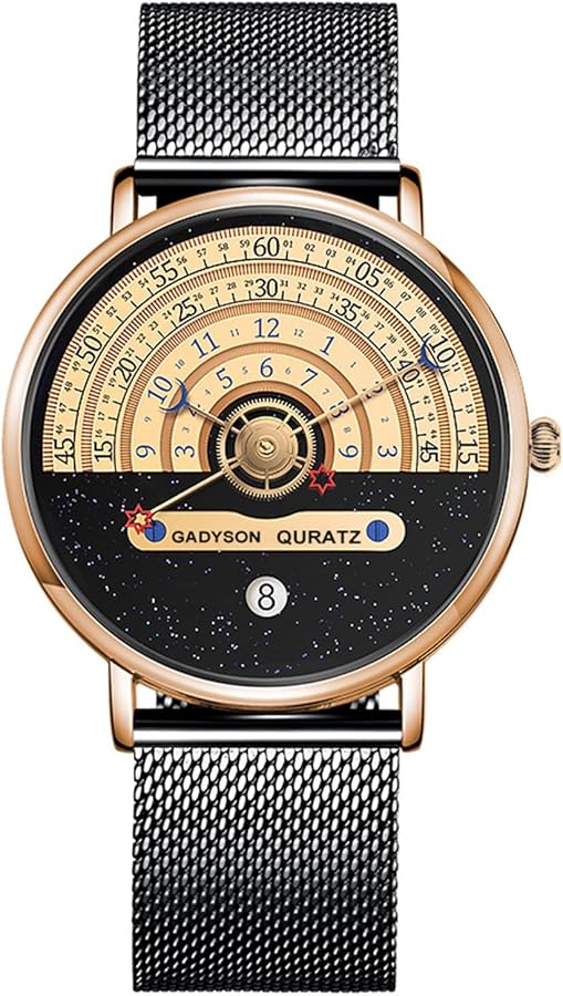 Mokeum Relojes Hombre,Astrolabio de tendencia minimalista,Reloj de pulsera impermeable de acero inoxidable fresco para hombre,Con correa milanesa de acero inoxidable,Reloj con función de calendario