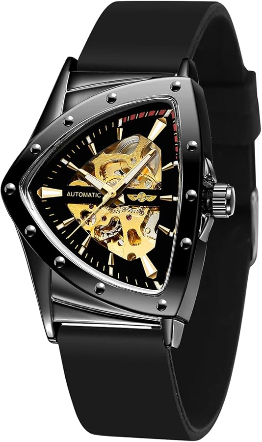 FORSINING Reloj de pulsera mecánico triangular impermeable para hombre con correa de silicona