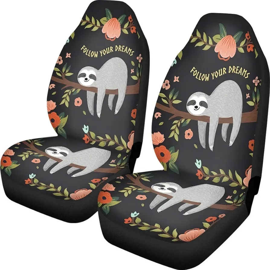 Chaqlin Cute Sloth Funda para Asiento Delantero de Coche Proteger el Polvo Cojín para Mascotas Accesorios para automóviles Juego de 2 Pack Cute Sloth Interior Elástico Decoración Fit Vehicle SUV Van