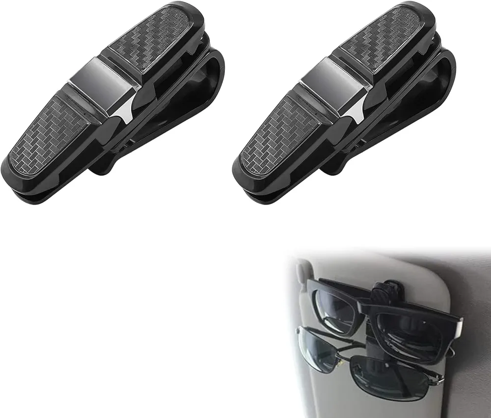FIBOUND 2 Piezas Gafas Portátiles para Visor de Coche Sun, Montaje con Clip de Visera Automóvil Soporte Gafas, Universal Rotación de 180 Grados,para Gafas de Sol,Tarjetas (Negro)