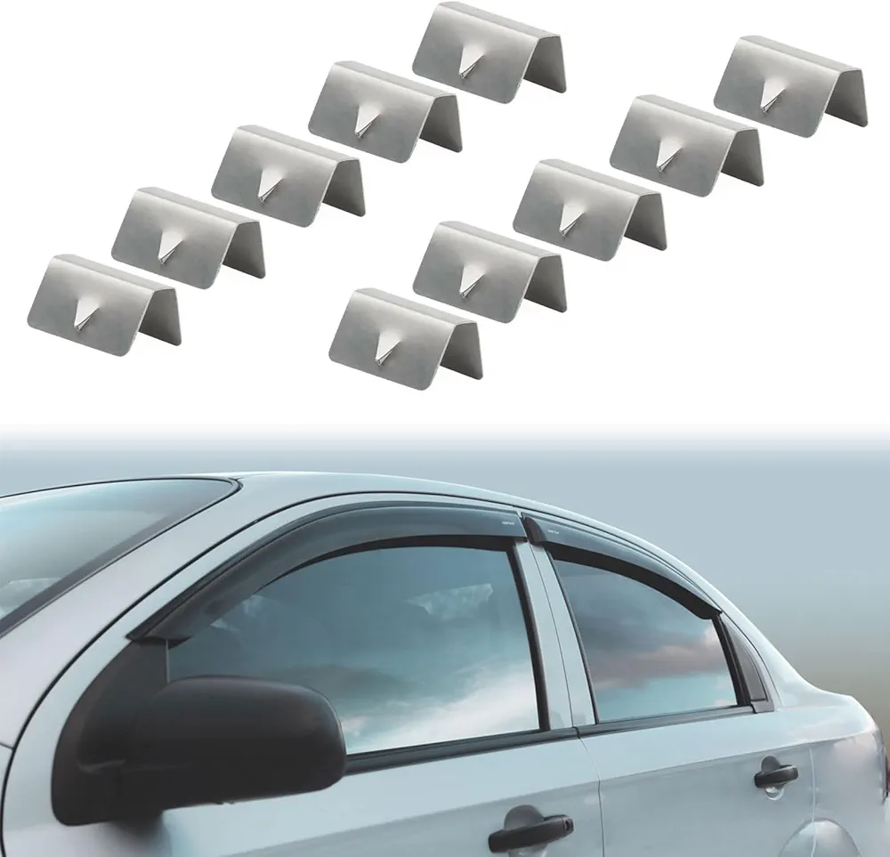 Clips de Deflector de Viento,10 Clips Deflectores de Lluvia y Viento,Clips Deflectors de Acero Inoxidable,Canal Deflector de Lluvia de Viento para Automóvil,Clips de Retención de Fijación de Deflector