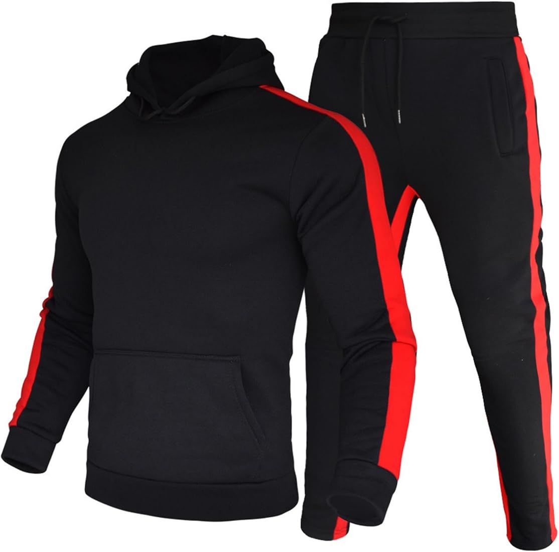 WAZHAKU Chándal para hombre, juego de 2 piezas, traje deportivo de manga larga, sudadera + pantalones de chándal con capucha, cremallera, juego de dos piezas, informal, patchwork, traje de ocio