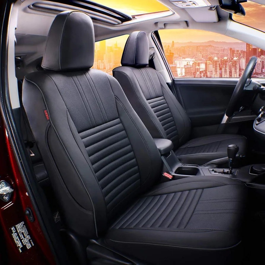 Easeadd Cuero Fundas de Asiento a Medida para Coche Toyota RAV4 Fundas Asientos 2019 2020 2021 2022 Accesorios Advance,Style,Black,Luxury,Business,Dynamic - Negro(Rayas Finas)