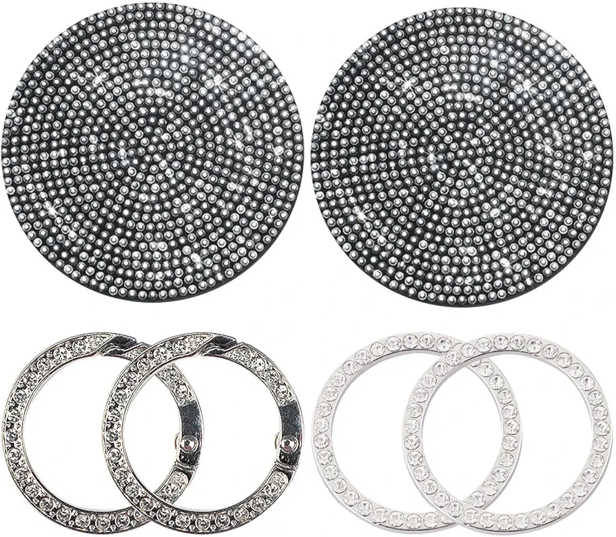 2 Posavasos, 2 Anillos Decorativos, 2 llaveros, Accesorios para Coche con Purpurina, Accesorios para Interior de Coche, Accesorios para Interior de Coche para Mujer.