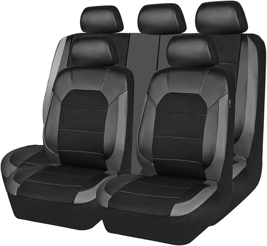 XJQHK 9 Piezas Cuero Funda Asiento Coche para Peugeot 208 II/Allure Auto Ecole/Roadtrip / 208 GT 2019-2023 2024 2025, Impermeables Juegos De Cubreasientos Interior Accesorios,Grey/A