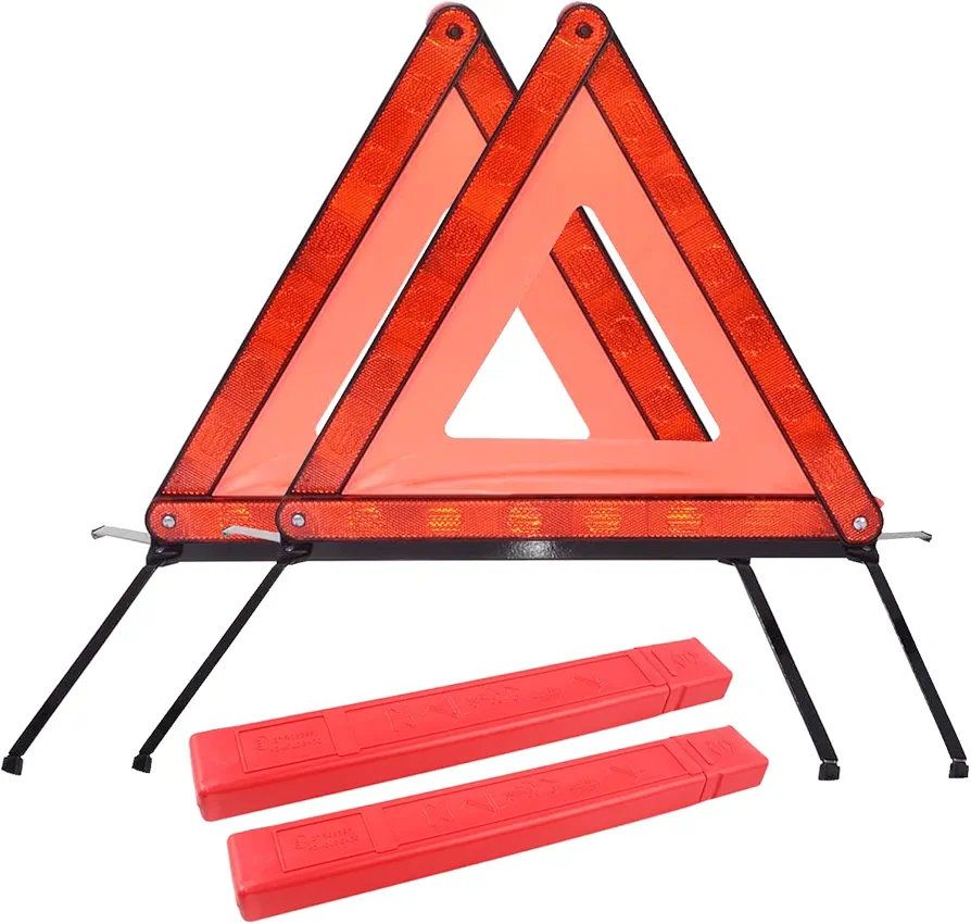 ACONDE Triángulo de advertencia plegable para coche, con caja de almacenamiento, para señales de advertencia en caso de parada temporal o avería, 2 unidades