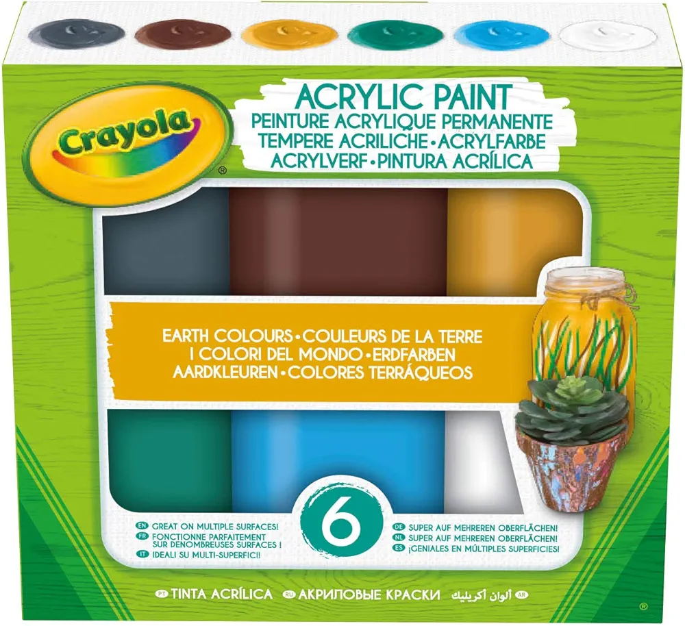 Crayola 6 témperas acrílicas, colores de la tierra, EN frascos PLEGABLES, listas para uso, para la Escuela y ocio, 54 – 4411 , color/modelo surtido