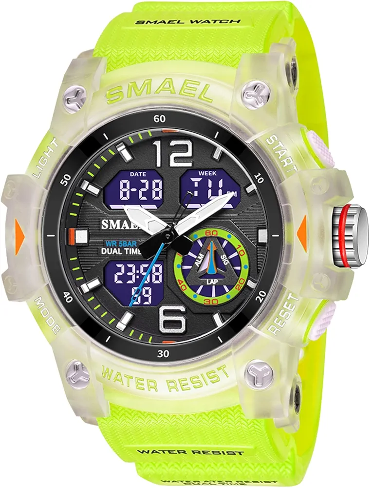 SMAEL Relojes Deportivos para Hombres, Reloj de Pulsera Impermeable al Aire Libre Tactics Multifunction Led Military Watches, Reloj analógico Digital para Hombres
