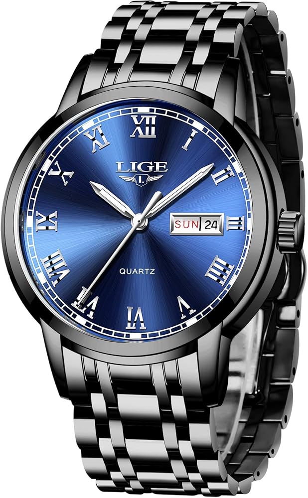 LIGE Reloj Hombre Cuarzo Analógico Correa Acero Inoxidable Impermeable
