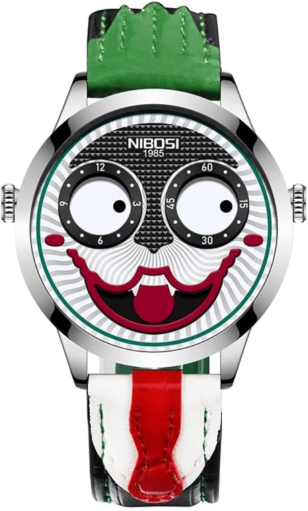 NIBOSI Reloj de pulsera para hombre, analógico, cuarzo, esfera de payaso, reloj de pulsera de piel impermeable de dibujos animados, correa de cuero impermeable, regalos para hombres