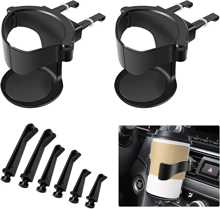 EACHPT Posavasos para Coche,Posavasos Coche Ajustable 2 Piezas Universal para Ventilación,Soporte para Bebidas de Coche, Soporte de Vaso, con 3 Pares Clips para Termo Taza de Café Bebida Cenicero