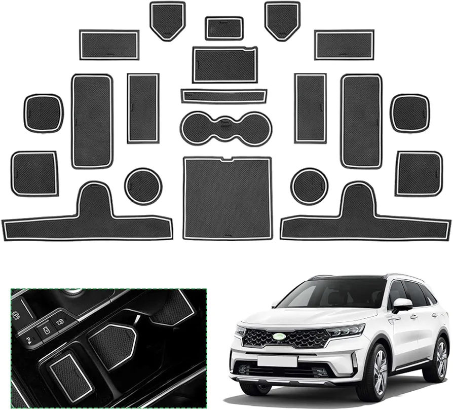 GAFAT Ki-a Sorento 2021-2024 2025 Alfombrillas Antideslizantes, Sorento mq4 2023 Alfombrillas de Goma para Consola Central, Caja de Almacenamiento, Costura de Puerta, Sorento Accesorios (Blanco)