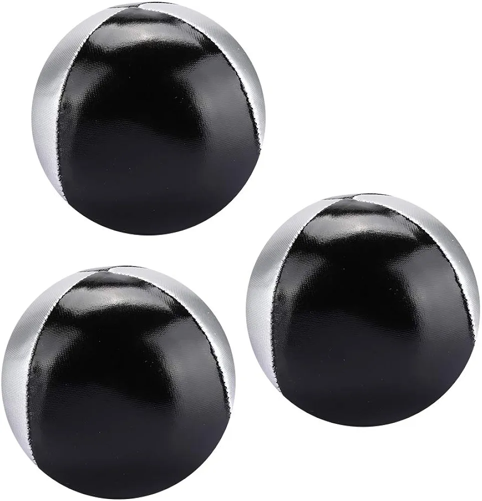 Juego de Pelotas de malabarismo para Interiores, Pelotas de malabarismo para Ocio, Juego de Pelotas de malabarismo Ligero, 3 Piezas de Cuero de PU Negro Plateado para Ocio en
