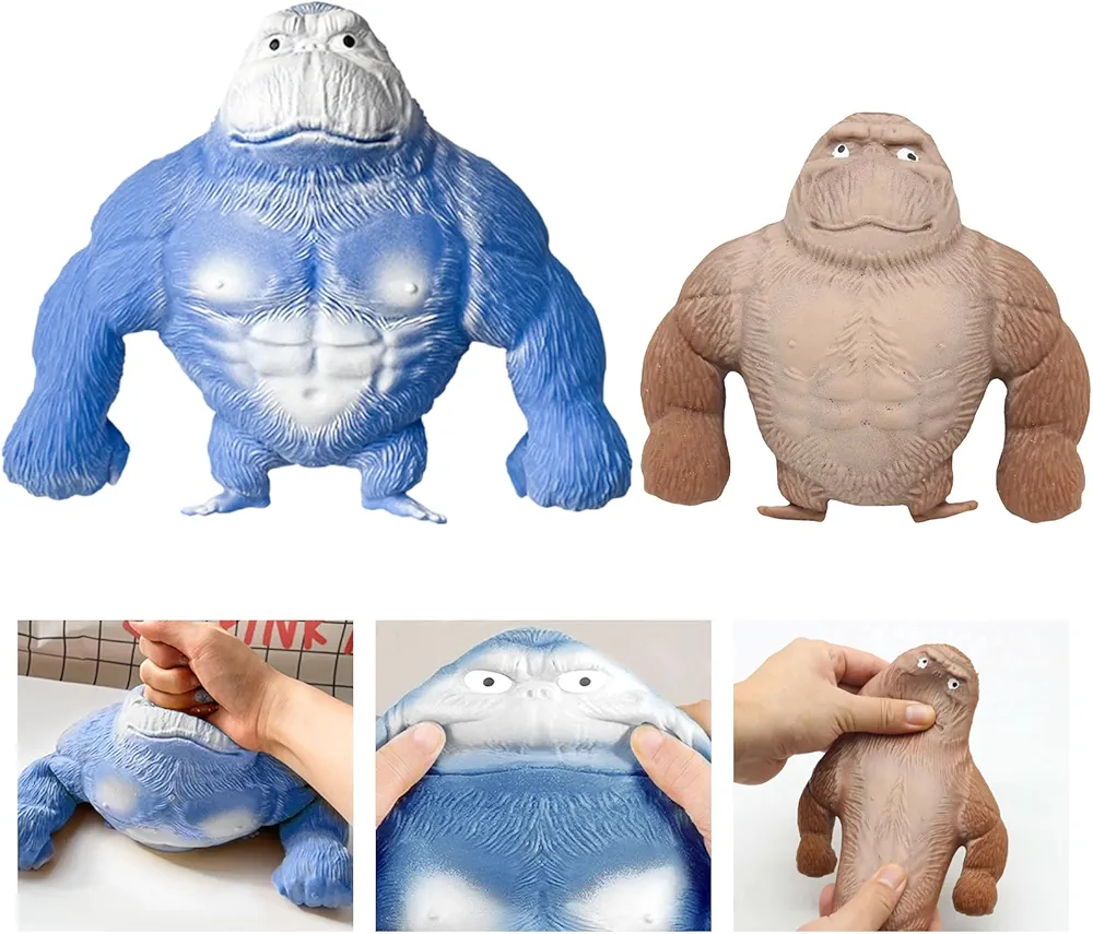 2 Piezas Gorila Realista de Descompresión (16*17cm) y (9*8) Juguetes de Gorila de Mono Látex Apretón Monkey Splat, Juguete Antiestres para Adultos Ocio Diversión Alivio del Estrés