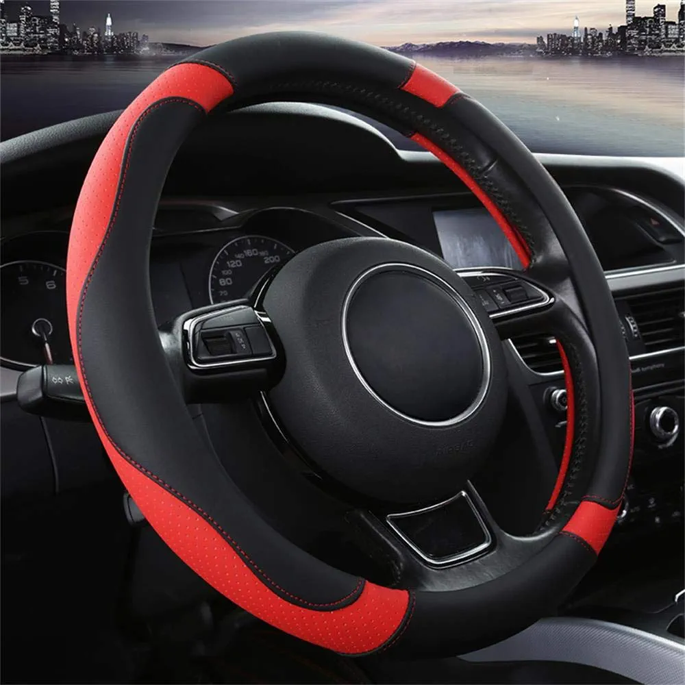 OFZVEO Cubierta del Volante Fundas para Volante de Cuero del Microfibra Universal 37-38cm / 15" Antideslizante Transpirable Durable (Rojo)