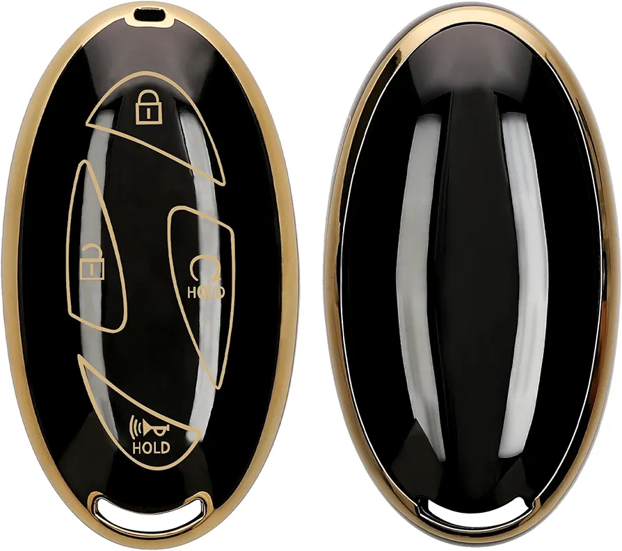 kwmobile Carcasa para Mando Compatible con Hyundai 7-Botones Ioniq 6 Grandeur GN7 Kona 2023 - Funda para Llaves de Coche de TPU con Botones - Negro/Dorado