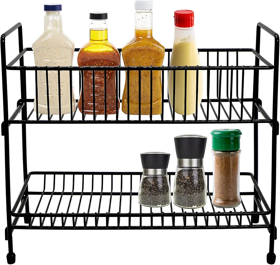 EXZACT Estante para especias de 2 niveles, organizador para tarros de hierbas de cocina, despensa, ahorro de espacio (2 niveles)