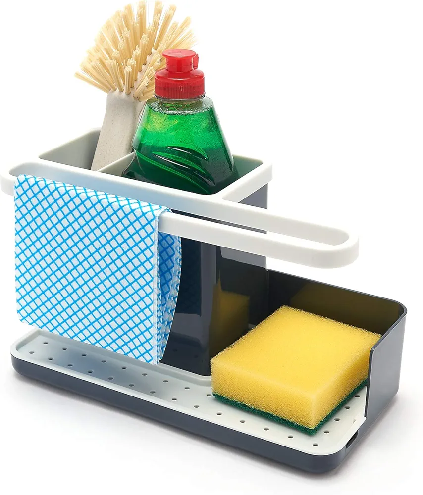 simplywire – Cesta para Fregadero – Organizador para Fregadero – Bandeja de Goteo extraíble – Antideslizante - Gris y Blanco
