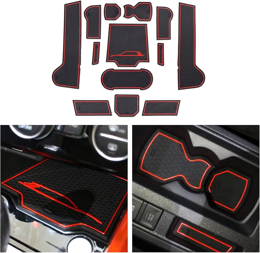 CDEFG Compatible con VW T ROC T-ROC 2018-2021 2022 Alfombrillas de Goma Antideslizantes para Reposabrazos Consola Central Portavasos Coche Accesorios (Rojo)