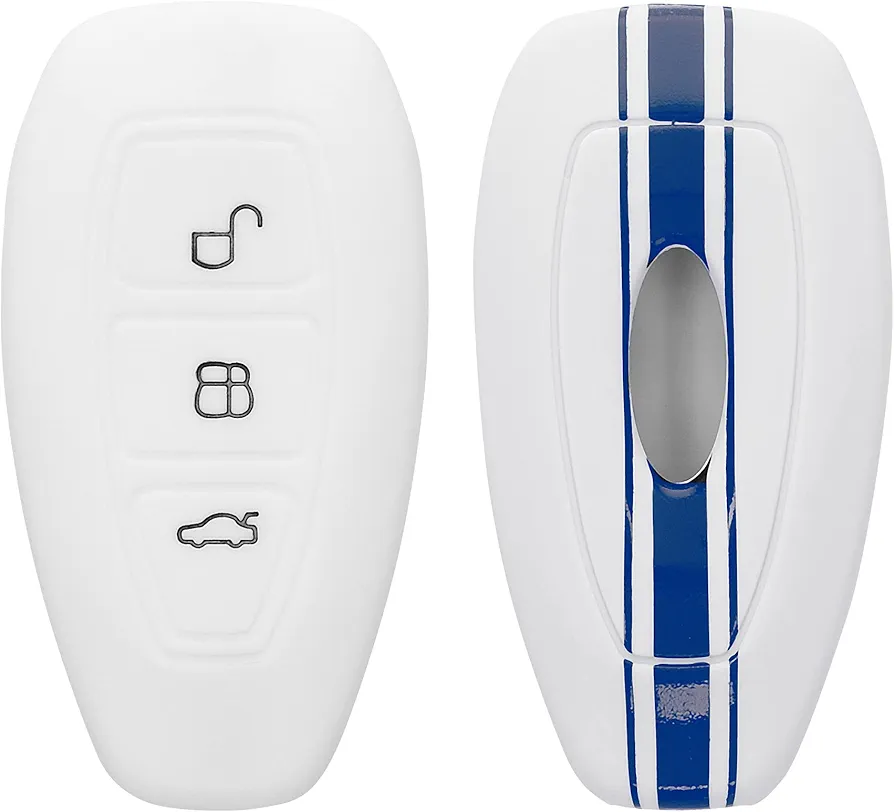 kwmobile Carcasa Compatible con Llavero de Ford Llave de Coche Keyless Go de 3 Botones Funda - Funda para Mando de Coche de Silicona - Azul/Blanco