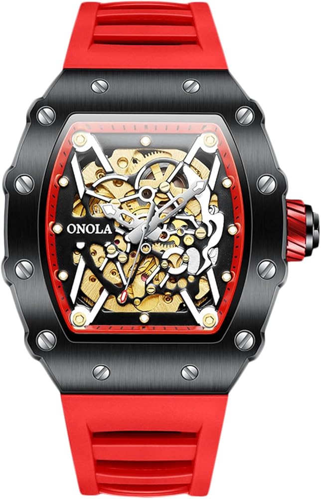 RORIOS Relojes de Pulsera para Hombres Reloj Moda Square Reloj Mecánico Esqueleto Reloj Impermeable Deportivo Reloj Luminoso con Correa de Silicona