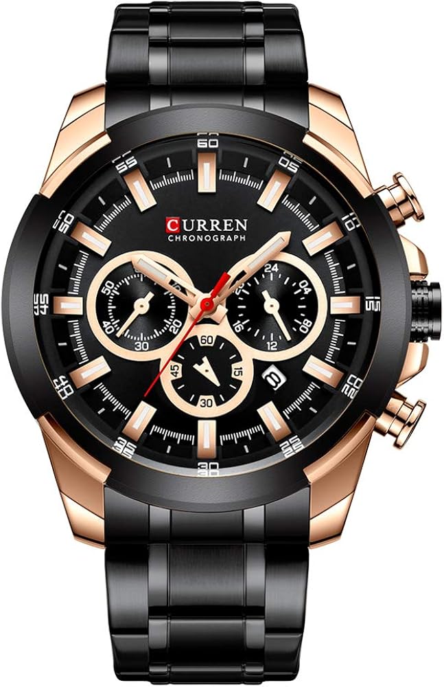 Curren Reloj de pulsera para hombre con múltiples zonas horarias, visualización de fecha, reloj analógico de acero negro 8361, negro, 22, pulsera